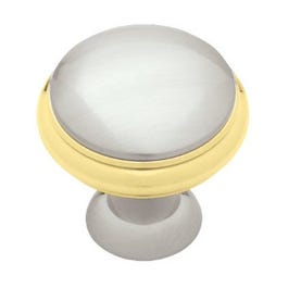Cabinet Knob, Polished Brass & Satin Nickel, 1-3/8-In.