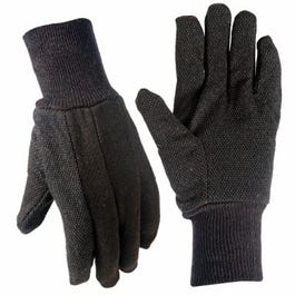 Jersey Work Gloves, Brown, Non-Slip Dots, Men's Small